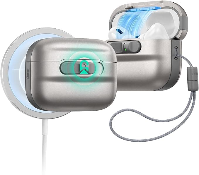 ESR AirPods Pro 3 Case (2025) Compatible with AirPods Pro 3 (USB-C Cable), MagSafe Compatible, Magnetic Closure, Full Body Drop Protection with Drawstring, Titanium - Image 1