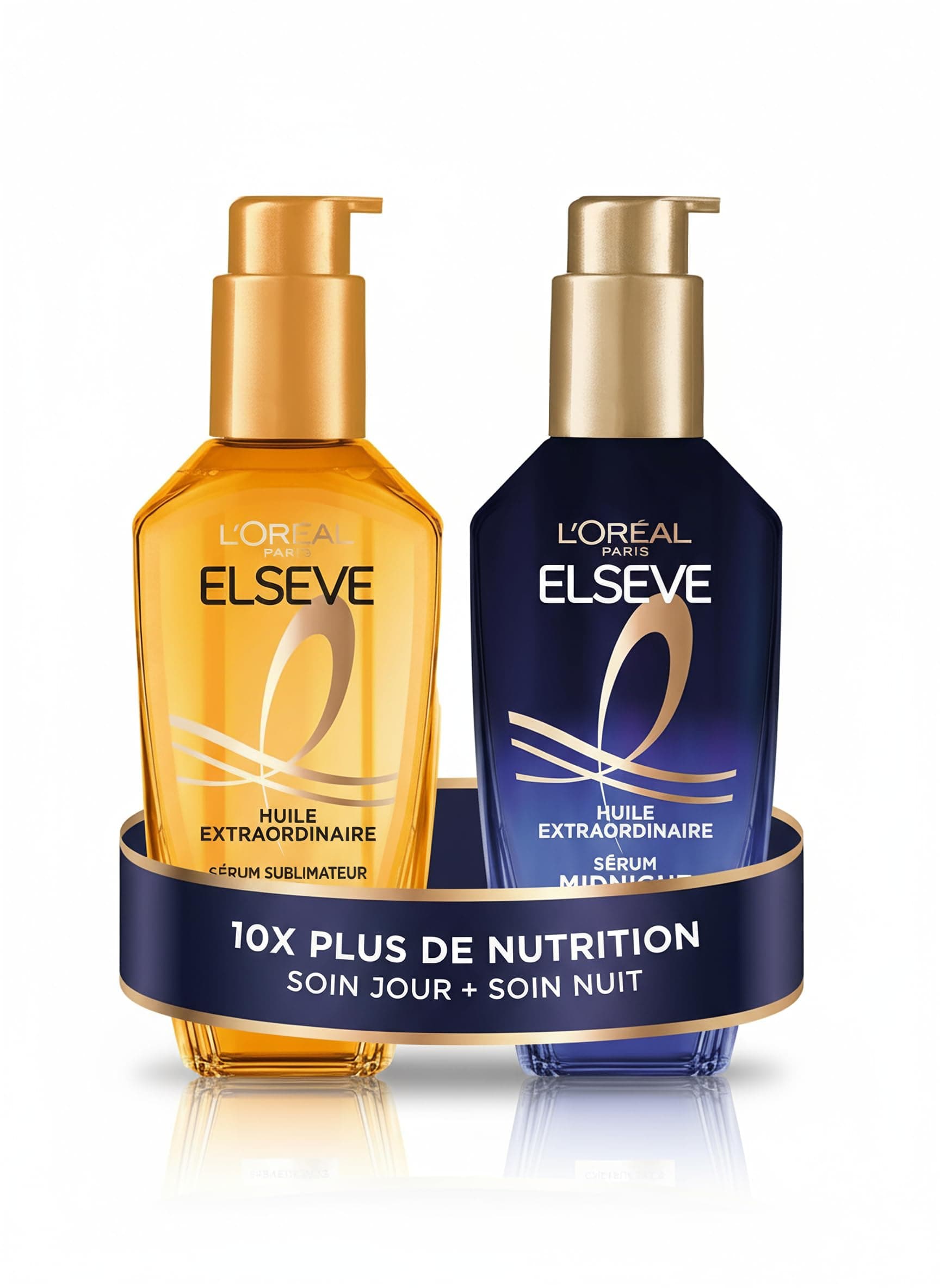 L'ORÉAL PARIS - Intense Nutrition Routine - All Types of Dry Hair - Day and Night - Universal Enhancing Care + Midnight Serum - Elseve Extraordinary Oil