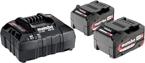 Metabo 18 V Energy Pack - Pack of 2 18 Volt Batteries + Fast Charger 2 x 4.0 Ah Li-Power, ASC 55, Box - 685050000