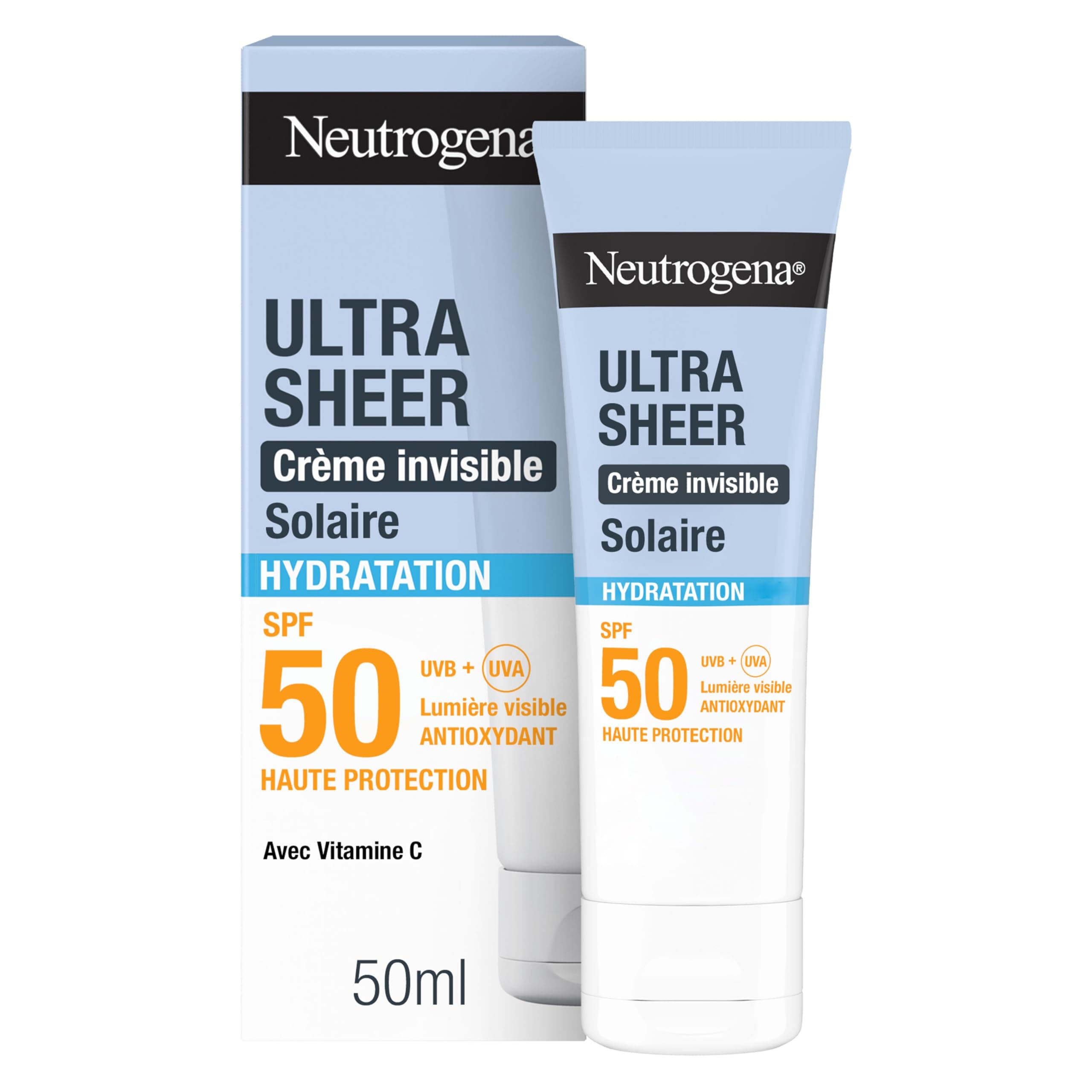 Neutrogena – Crème Solaire Visage Invisible Ultra Sheer Hydratation SPF 50 UVB + UVA (50 ml) – Antioxydant et haute protection avec Vitamine C – Sec au toucher, absorption rapide et hydratation 24 h - Image 9