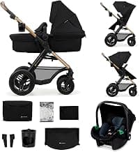 Kinderkraft MOOV2 AIR 3-in-1 Stroller, Travel System from Birth to 22kg, Mink PRO I-Size Car Seat Included, Extendable Hood with UPF50+ Filter, Inflatable Wheels, Black