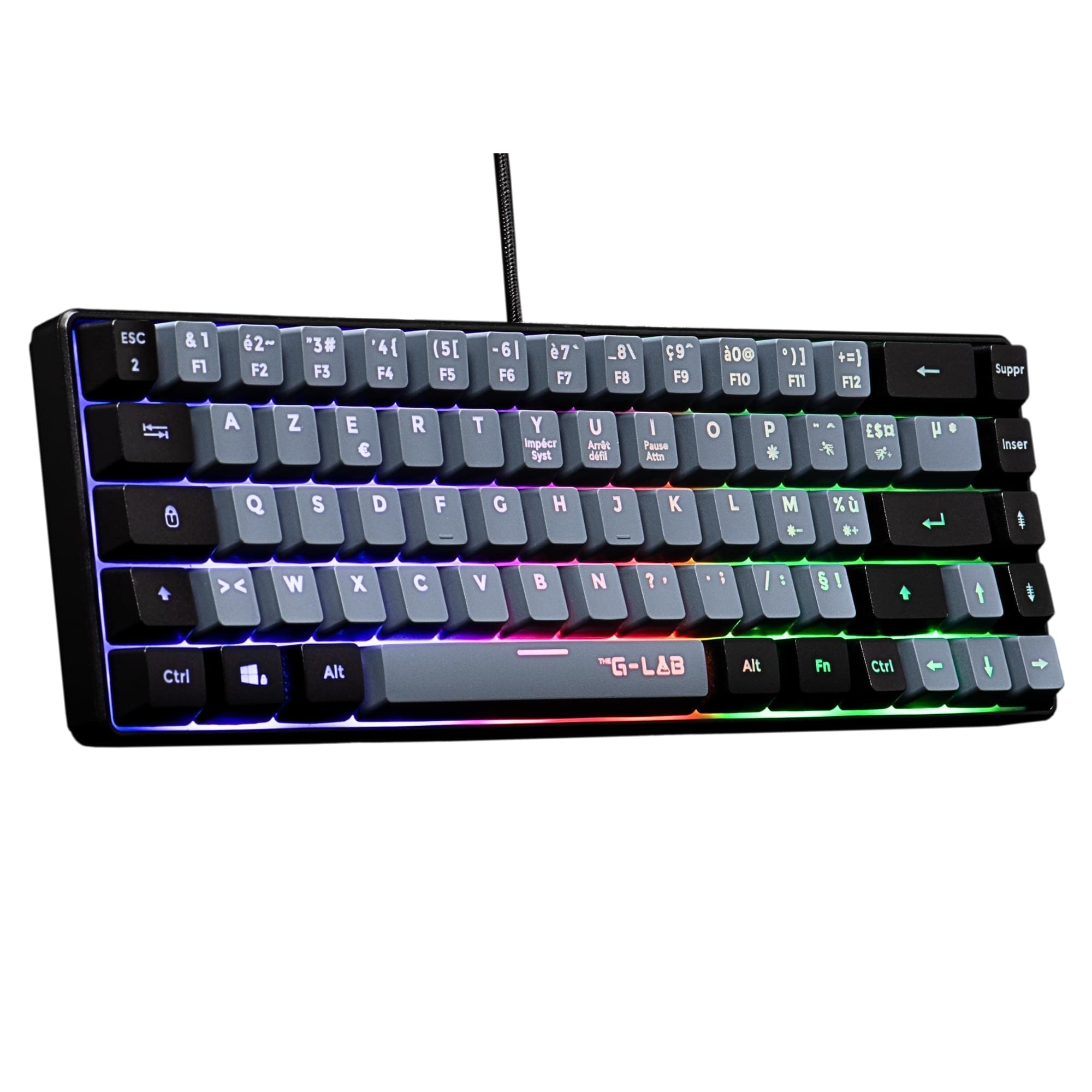 The G-LAB - Keyz Hydrogen, 60% Gamer Keyboard, Semi-Mechanical USB AZERTY FR, RGB Multicolour, Silent Gamer Keyboard, Compact Format TKL- Pc/PS4/PS5 - Grey and Black