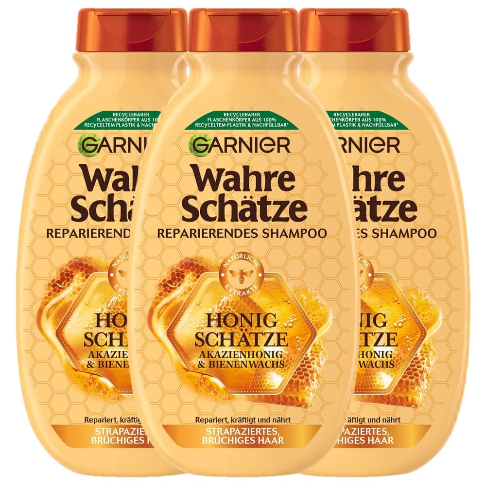 Garnier Wahre Schätze Honey Treasures Repair Shampoo Strengthens and Nourishes Damaged and Brittle Hair 3 x 250 ml - Image 1