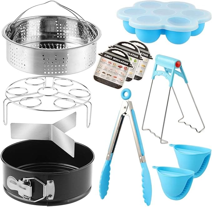 9 Piece Accessory Kit for Instant Pot 5L - Steamer Basket/Egg Holder/Egg Bites Mould/Springform Mould/Oven Glove/Steam Deflector and More Accessories