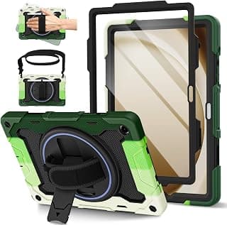 Coque pour Samsung Galaxy Tab A9+ Plus 11" 2023 avec protecteur d'écran HD, coque résistante aux chocs avec support rotatif à 360°, bandoulière, dragonne pour Galaxy Tab A9 Plus, vert