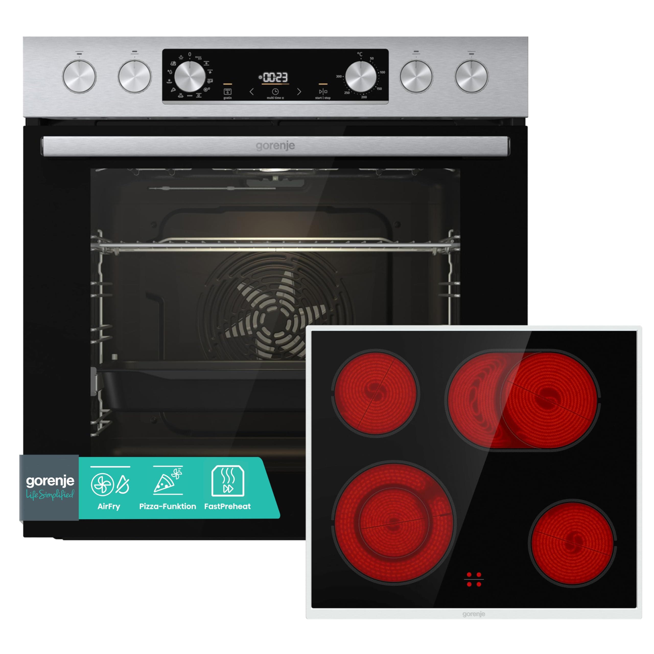 Gorenje Oven & Plate Set - 77L - ExtraSteam - AirFry - PizzaMode - PerfectGrill - Stainless Steel