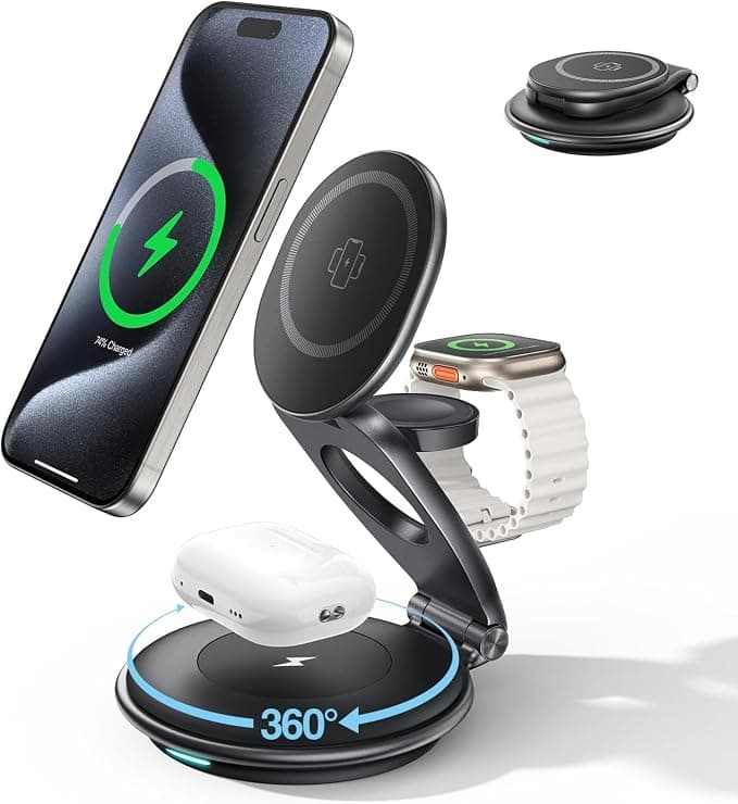 EXW Mag-Safe 3-in-1 Induction Charger for iPhone 16 15 14 13 12 Pro/Max/Plus, Apple Watch 9 8 SE 7 6 5 4 3 2, Airpods 2/3/Pro, Charging Dock, Fast Wireless Charger (30W Charger Included) - Image 1