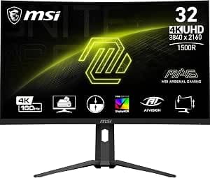 MSI MAG 321CUP Curved 32 Inch UHD Gaming Monitor - VA Panel 1500, 3840x2160, 160 Hz / 1 ms, 16:9, Adaptive Sync - DisplayPort 1.4a, USB Type-C (DP Alt. with 15W Power Delivery), HDMI 2.1 CEC