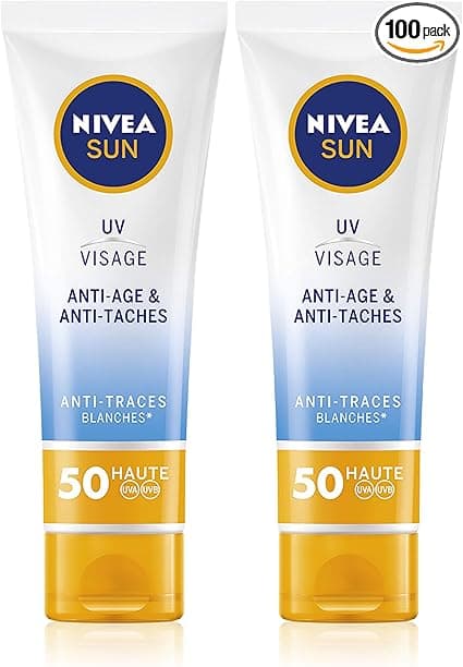 NIVEA NIVEA SUN Women Face Cream Anti-Aging & Anti-Spot SPF 50 (2 x 50ml), Q10 Formula Face Moisturizer for Daily Use, UVA/UVB Sun Protection Light Texture