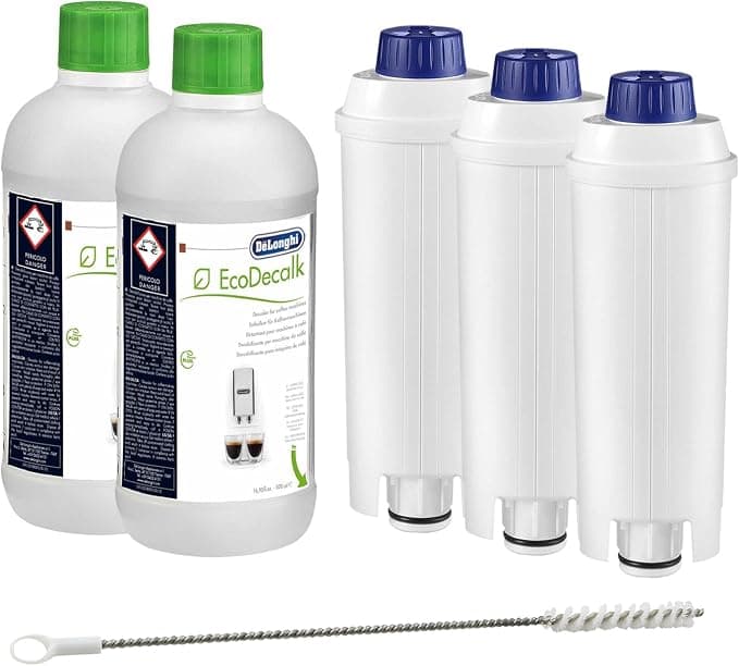 2 DeLonghi EcoDecalk Descalers + 3 DeLonghi DLS C002 Water Filters + 1 DeLonghi Cleaning Brush (Pipe Cleaner) - Image 1