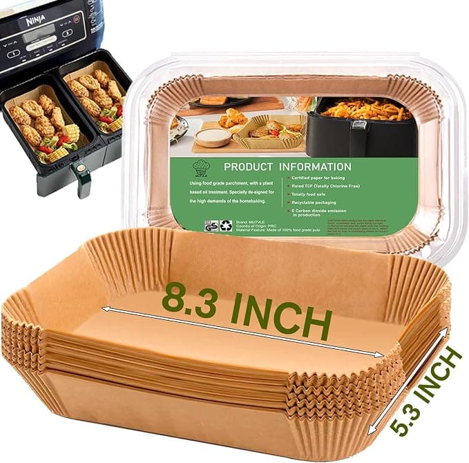 100 Pcs Air Fryer Liners Rectangular Air Fryer Liners Disposable Air Fryer Liners Double Basket Liners for Ninja Air Fryer 2 Basket Instant Pot Vortex Plus PowerXL Vortex DualZone Air - Image 1