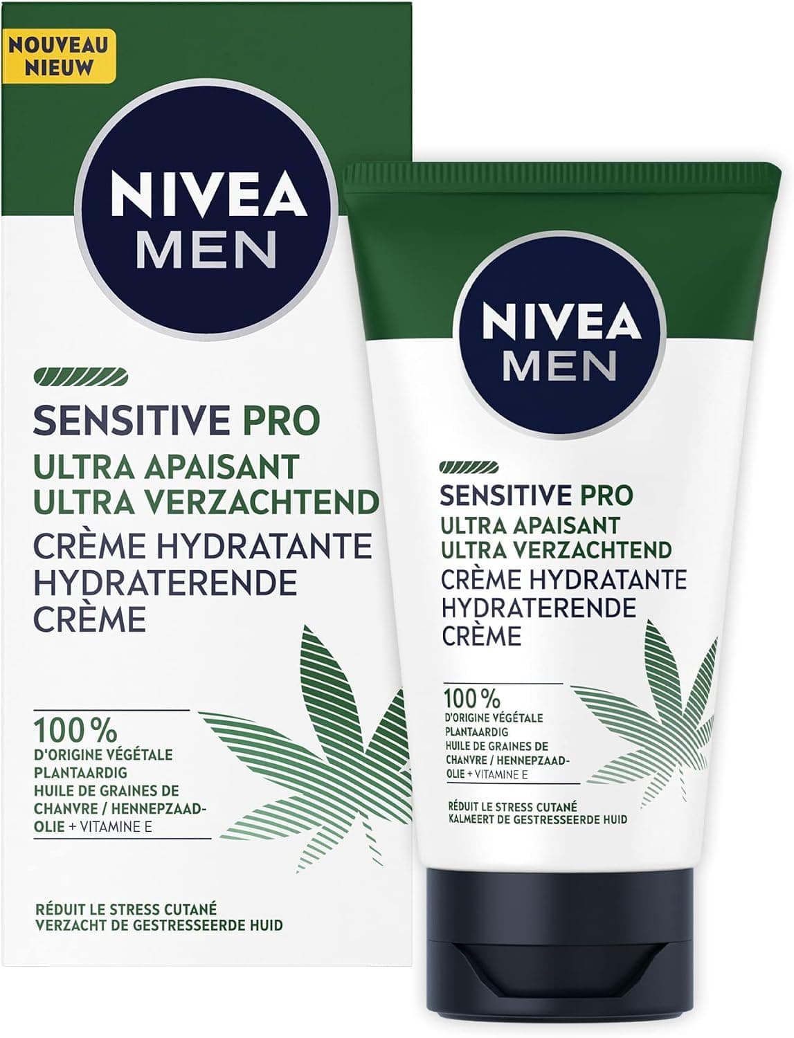 NIVEA MEN Crème hydratante visage ultra-apaisante Sensitive Pro (1 x 75 ml), Crème visage hydratante à l’Huile de Chanvre Bio, Soin homme apaisant à la formule vegan