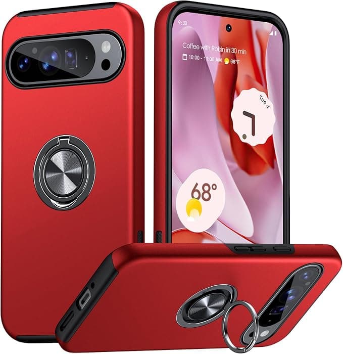JAME Google Pixel 9 Case / Google Pixel 9 Pro Case, 360 Degree Magnetic Ring Kickstand Military Protection Shockproof Case for Pixel 9 / Pixel 9 Pro Case, Red - Image 1