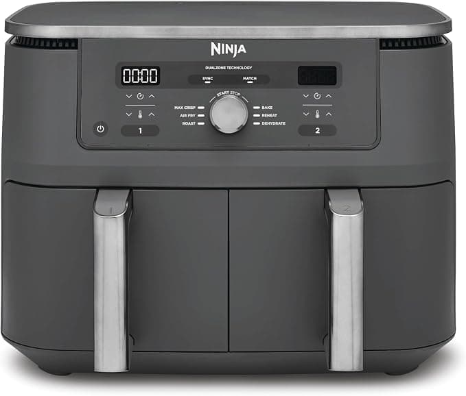 Ninja Air Fryer Dual Zone MAX Digital, Large Capacity Hot Air Fryer, 9.5L, 6-in-1, Oil Free, Air Fry, Crispy max, Bake, Roast, Dehydrate, Warm, Metal Grey DZ400EU - Image 1