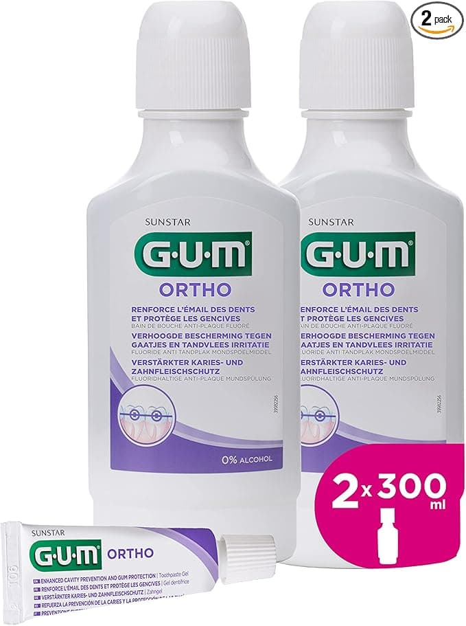 Bain de bouche GUM ORTHO |spécialement conçu pour porteurs d'appareil orthodontique |réduit l'accumulation de plaque |renforce l'émail |sans alcool |goût menthe verte | 2x300ml (+1 bonus gratuit) - Image 6