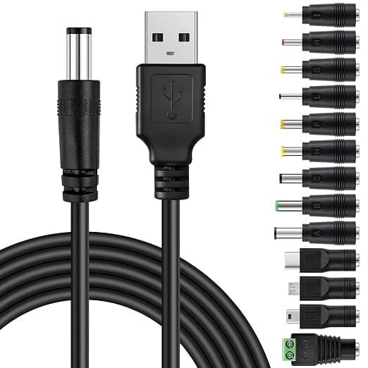 USB to DC Cable 13 in 1 Universal Power Cable USB Adapter with 13 Plugs for Router, Shaver, TV Box, LED Strips, Philips Hue Hub etc