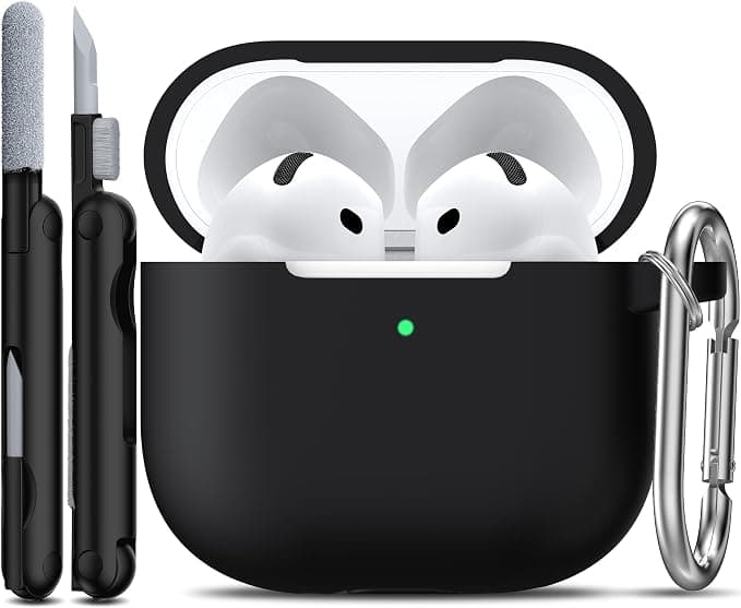 R-fun AirPods 4 Case with Cleaning Kit, Soft Silicone Full Protective Cover with Keychain for AirPods 4th Generation for Women Men, Compatible with Apple AirPods 4th Generation - Image 1