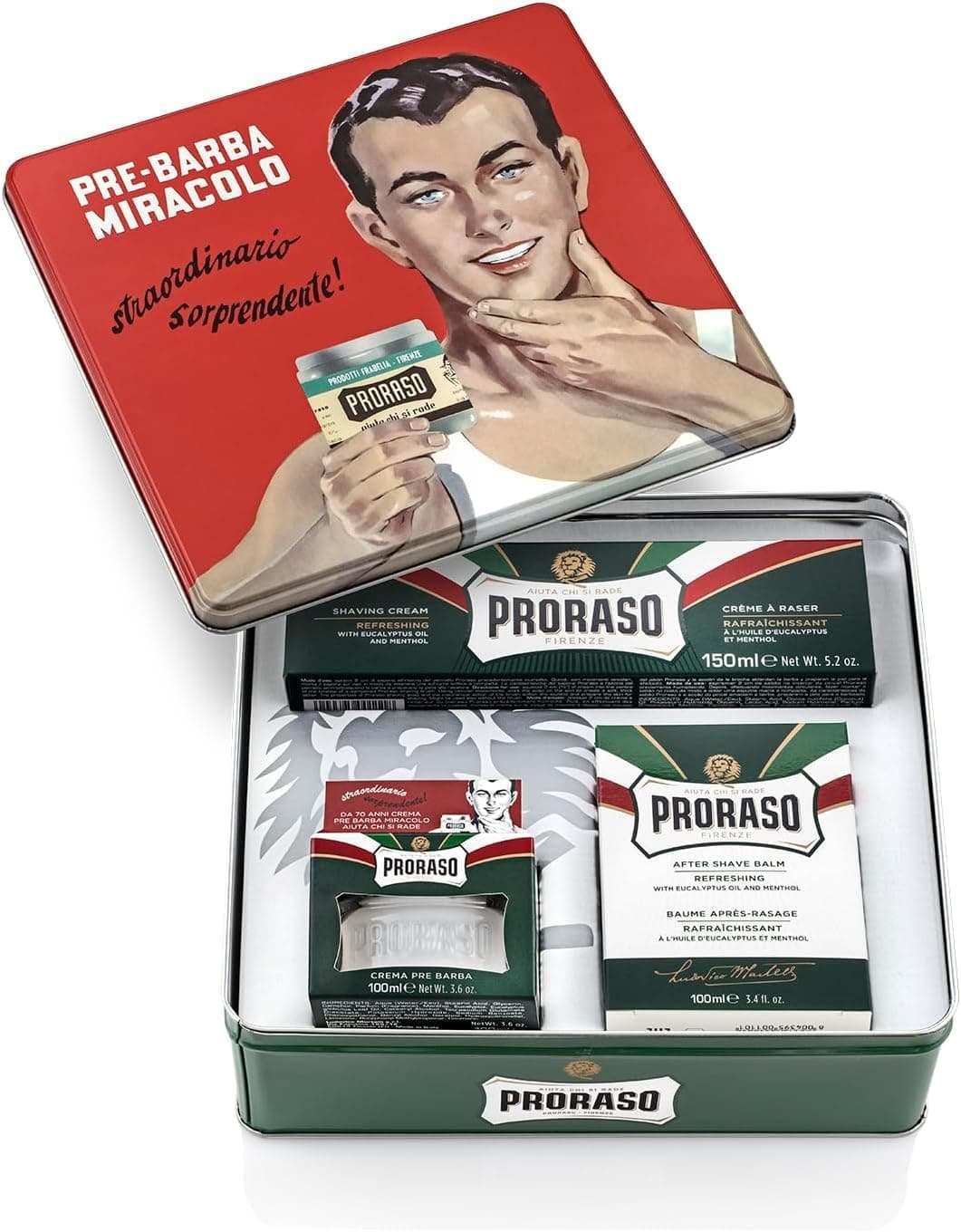 Proraso Proraso Vintage Gift Set "Gino", Shaving Kit (3p) with Pre-Shave Cream, Shave Cream & Aftershave Balm, Eucalyptus Oil & Menthol