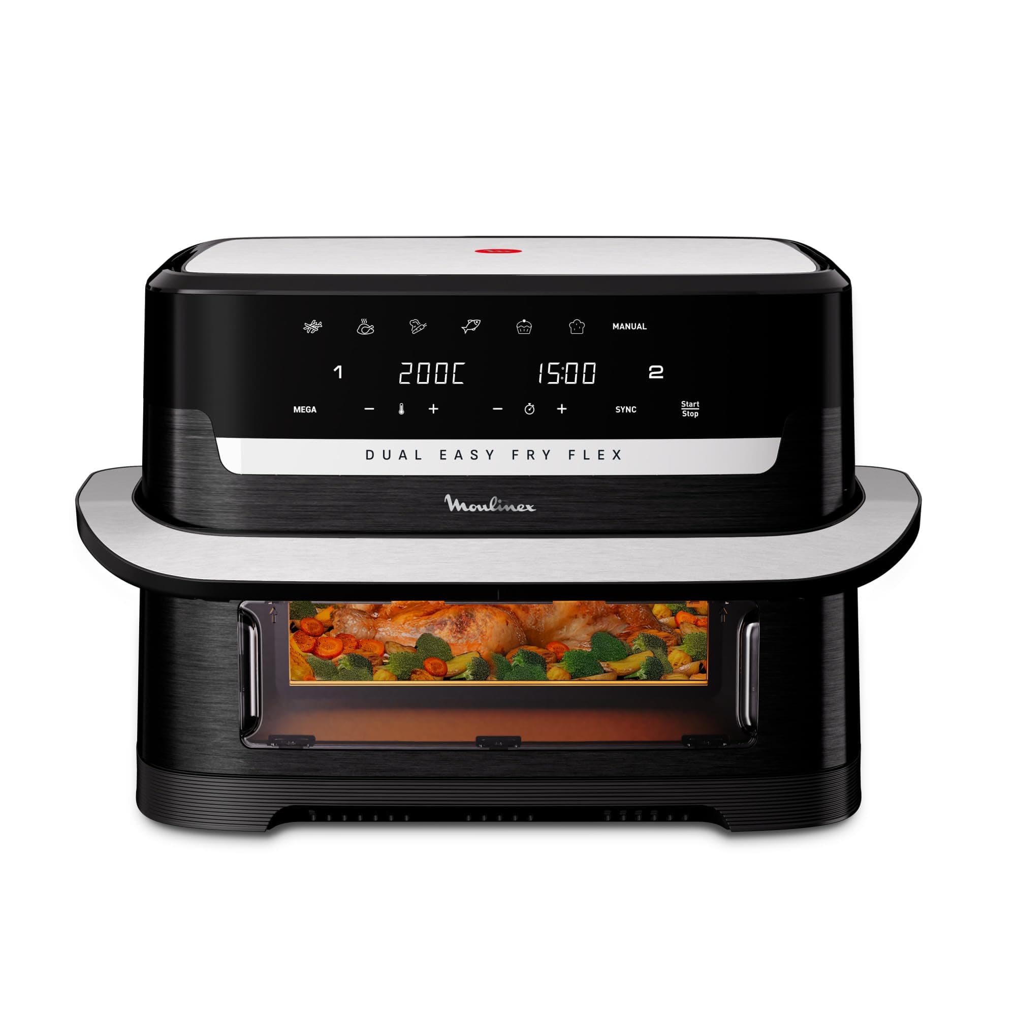 Moulinex Easy Fry Dual Flex, Air Fryer, Large Drawer 9L, Double Zone, Removable Divider, Up to 8 People, 7 Intuitive Programs, EZ9228F0, Black, Black