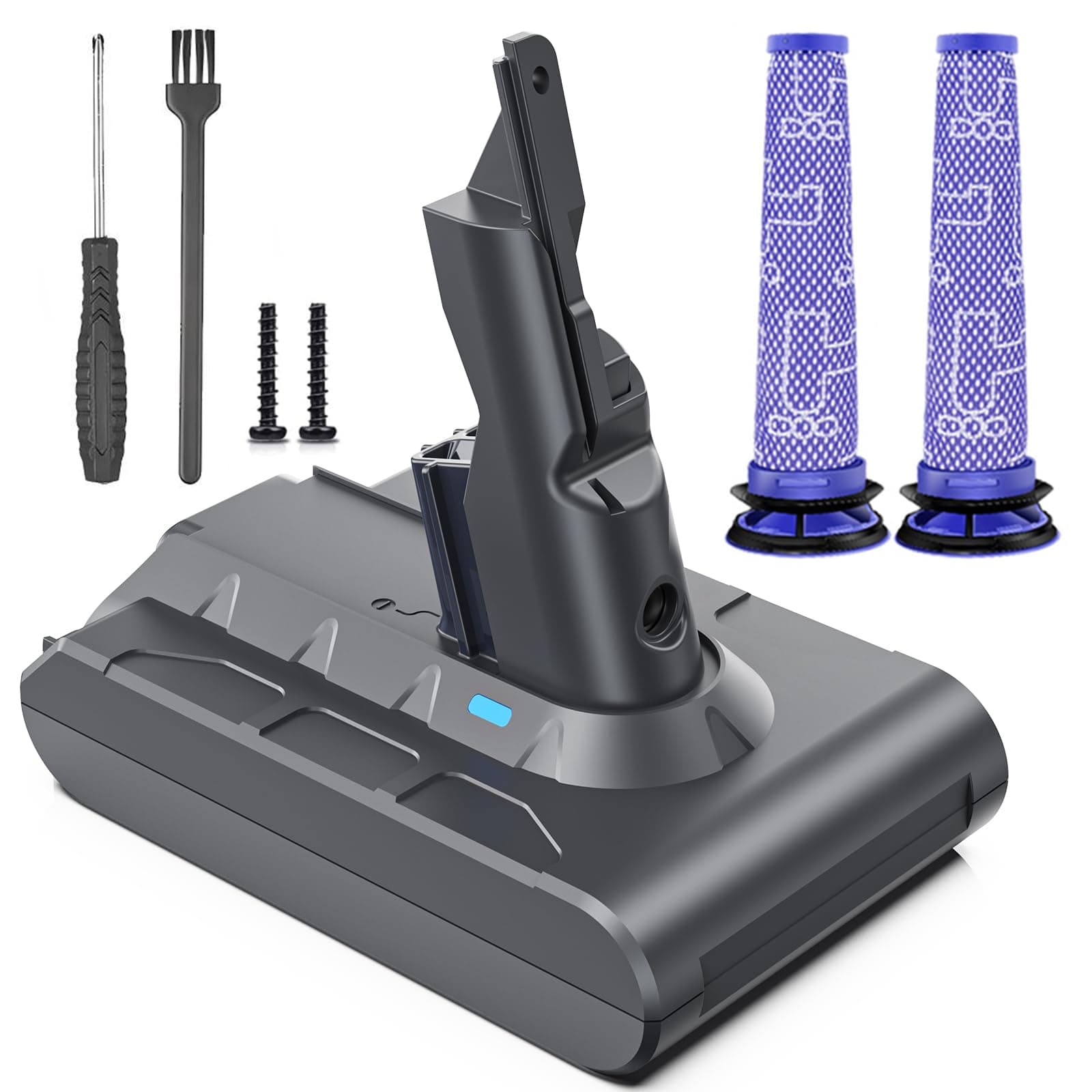 Keenstone 8000mAh Battery for Dyson V7 Motorhead Animal Trigger Pro Fluffy Mattress Absolute SV11 Vacuum Cleaner with 2 Filters, Screws and Screwdriver - Image 1