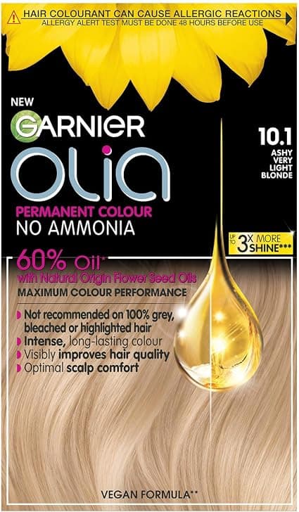 Garnier Olia Permanent Ash Blonde Hair Dye, Up to 100% Grey Hair Coverage, Ammonia-Free for a Pleasant Fragrance, 60% Oils - 10.1 Very Light Ash Blonde - Image 1
