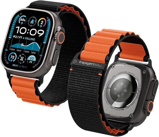 Spigen Bracelet en tissu avec fermeture velcro Compatible avec Apple Watch Ultra 3/2/1 49mm, Series 11/10 46mm, Series 9/8/7 45mm, 44mm