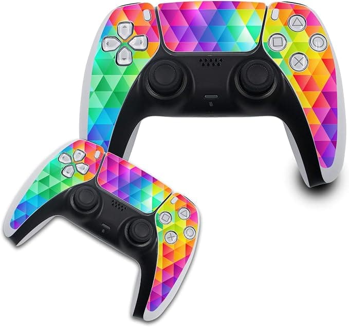 Finest Folia Design Cover R140, Self-Adhesive Vinyl Protective Film, Anti-Scratch, Compatible with PS5, for Game Console Controller Housing (Controller Game No.22, Multicolor Triangles) - Image 1