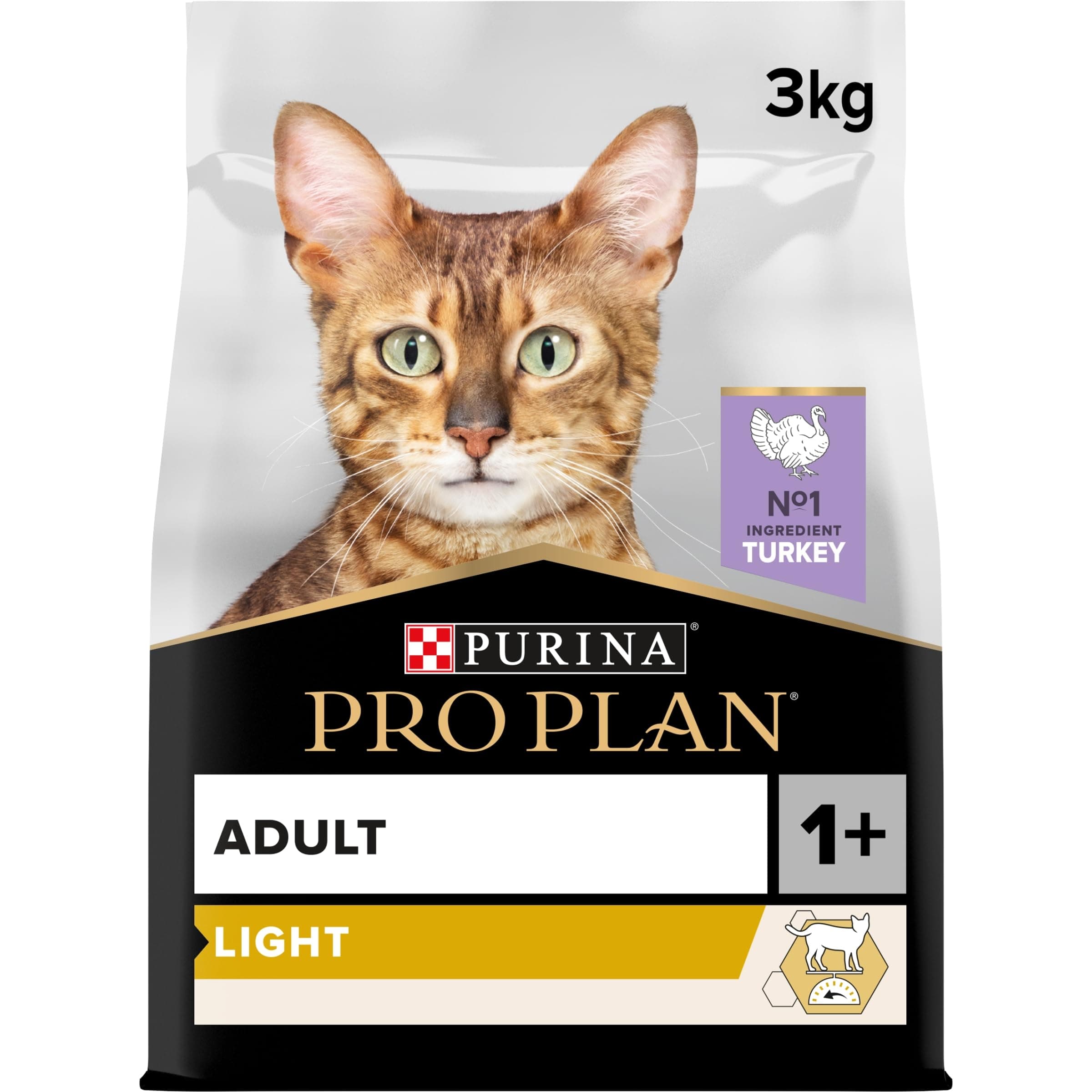 PURINA PRO PLAN | Light | Overweight and/or Overweight Adult Cat | Low Fat Dry Food to Help Weight Loss | Turkey | Bag | Pack of 1 x 3 kg