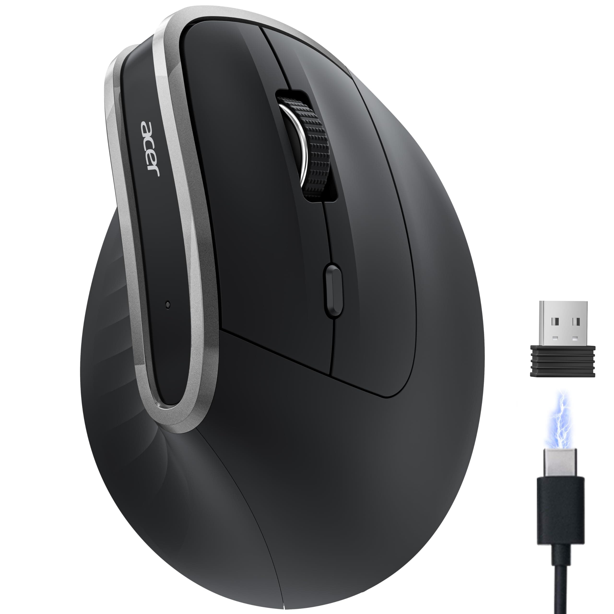 acer acer Ergonomic Wireless Mouse, 2.4 GHz Rechargeable Mouse, Vertical Mouse 1600PPP, 6 Buttons, Computer Mouse with USB Receiver for PC, iMac, Desktop