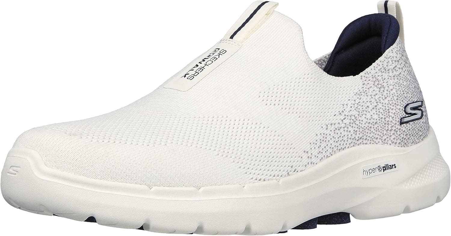 Skechers Homme Gowalk 6 Stretch Fit Chaussures de Course athlétiques à Enfiler Marche, Blanc/Bleu Marine, 42.5 EU