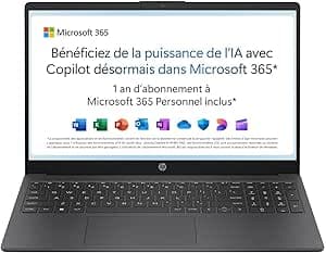 HP 15-fd0001sf Laptop 15.6 Inches FHD, Laptop (Intel Celeron N100, 4GB RAM, 128GB UFS, Intel UHD Graphics, Windows 11), Laptop Grey, AZERTY, Microsoft 365 Personal 12 Months Included