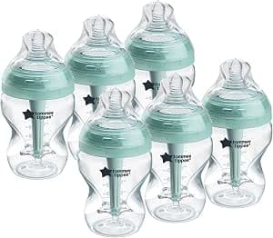 Tommee Tippee Anti-Colic Bottles, Breast Imitating Nipple with Unique Anti-Colic Ventilation System, 260 ml, Pack of 6