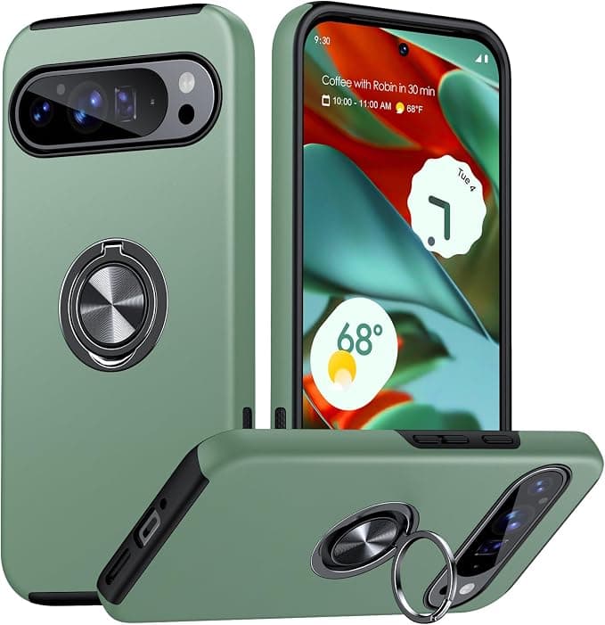 JAME Google Pixel 9/9 Pro Case, 360 Degree Rotating Magnetic Stand Military Protection Camera Protection Shockproof Case Alpine Green