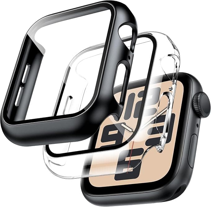 TOCOL 2-Piece Case for Apple Watch SE 3/2/1 Series 6/5/4 40 mm, Built-in Tempered Glass Screen Protector Full Coverage, Sensitive Touch, Anti-Bubble, Shockproof, Clear/Black - Image 1