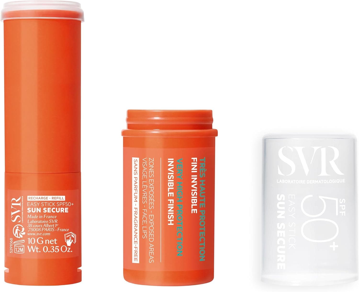 SVR - NEW Easy Stick SPF50+ Visage & Corps Sun Secure - Invisible - Association de Filtres Brevetée - Résiste à L'Eau - Pour Bébé, Enfant, Adulte - Format rechargeable - Stick 10g