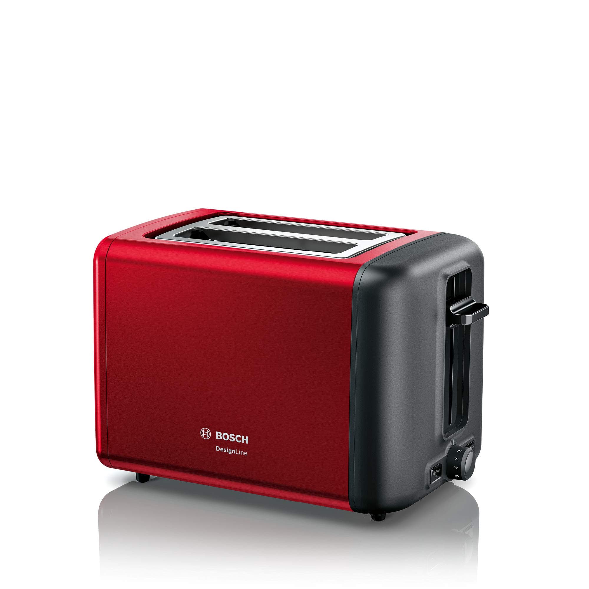 Bosch TAT3P424DE DesignLine Compact Toaster, Defrost/Reheat Function, Pop-up Bakery Warmer, Automatic Shut-off, 970 W, Red - Image 1