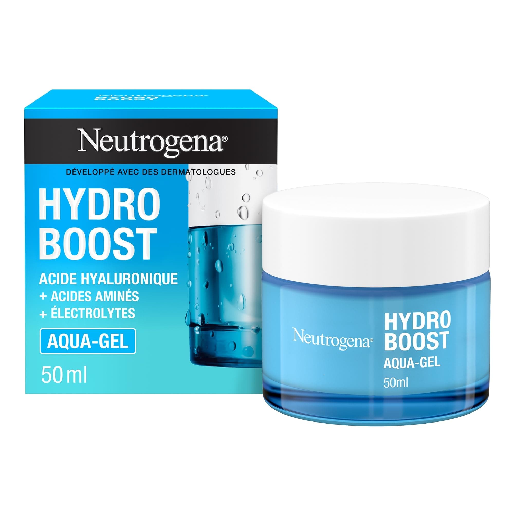 Neutrogena – Aqua-Gel Hydro Boost (pot de 50 ml) – Crème hydratante pour tous types de peaux à l'acide hyaluronique – Gel hydratant pour un teint frais et éclatant