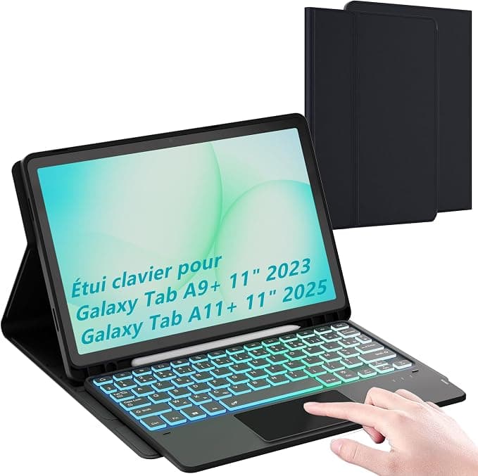 for Samsung Galaxy Tab A11+/A9+ Plus 11 inch Case with Detachable Keyboard - French AZERTY, Rainbow Backlit Keyboard with Touchpad - Keyboard Case for Galaxy Tab A11+ 2025/A9+ 2023 - Image 1