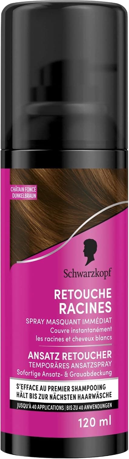 Schwarzkopf - White Hair Roots Touch-Up - Temporary Masking Spray Hair Roots - Erases with the First Shampoo - Dark Brown, 120 ml (Pack of 1) - Image 1