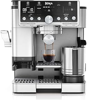 Ninja Machine à café Luxe Pro 3-en-1, Latte, Cappuccino, Infusion à froid et Espresso avec broyeur à grains et mousseur à lait intégrés, facile à utiliser, 5 préréglages mousse, argent, ES701EU