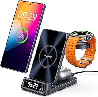 Induction Charger for Samsung, Wireless Charger for Galaxy S25 Ultra/S25+/S25/S24 Ultra/S23/S22/S21, Galaxy Watch Ultra/8 Classic/8/7/6/5/4, Galaxy Buds3 Pro, SwanScout 708S (No Adapter)
