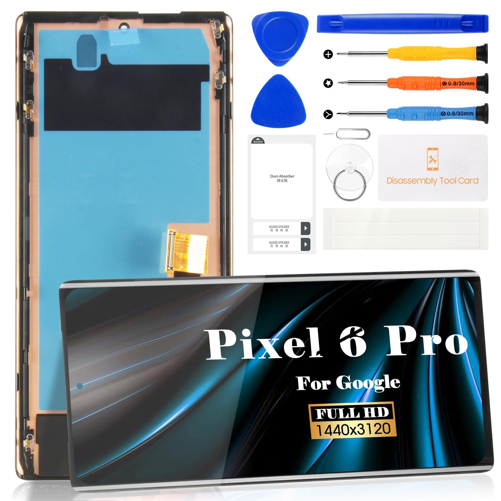 Google OLED Touch Screen Replacement for Google Pixel 6 Pro GLUOG G8VOU with Frame (Black)