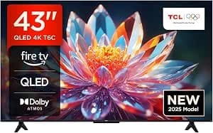 TCL 43T6C Fire TV 43 Inch QLED 4K UHD Smart TV, HDR (Multi-Format), Dolby Atmos, Motion Clarity, Alexa Voice          [Energy Class G]