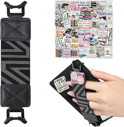 Kindle Hand Strap, for 6-8 inch Kindle eReaders/Fire Tablet, Lightweight Elastic Halteband, Finger Stand for Kindle/Kobo/Sony, Black + 50 Read Stickers - Image 1