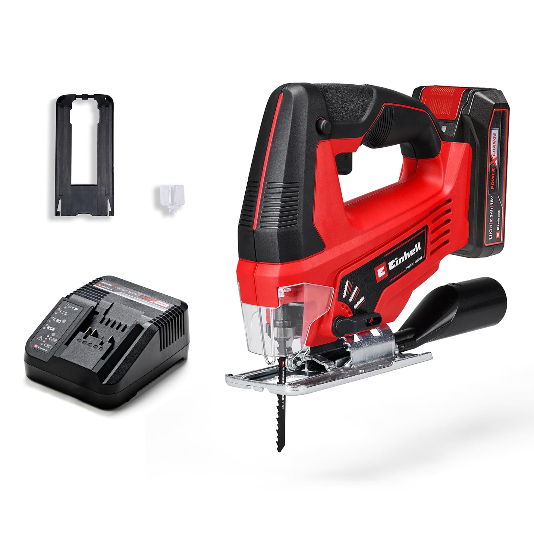 Einhell Cordless Jigsaw TC-JS 18/70 Li (1 x,2.5 Ah) (18 V, cutting depth 70 mm, tool-free blade change, vacuum adapter, with 2.5 Ah battery and charger, 1 blade) - Image 1