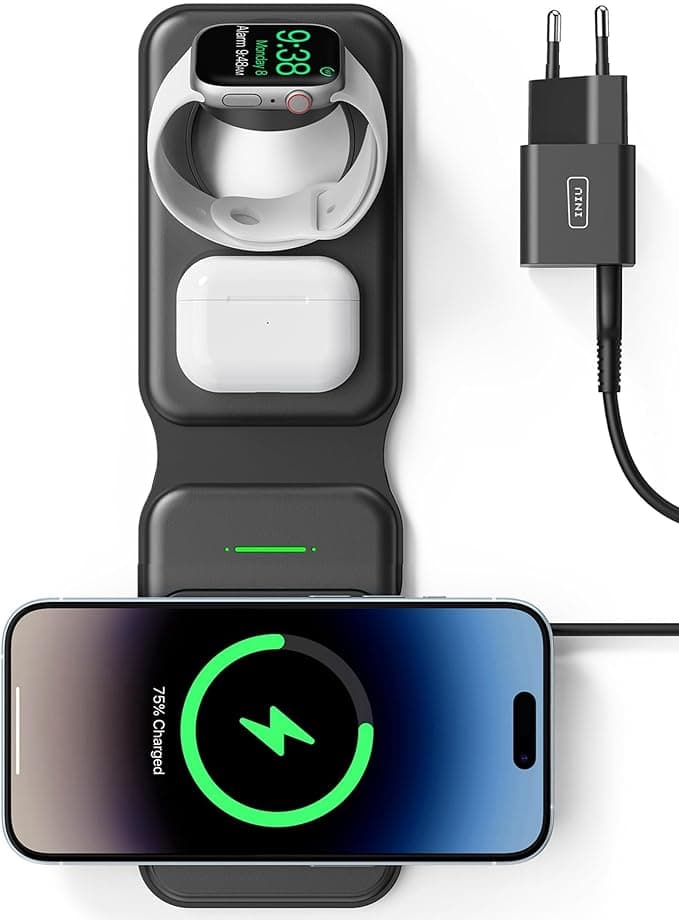 INIU 3 in 1 Induction Charger for MagSafe, Compact Wireless Charger, Foldable Charging Station for iPhone 16 15 Pro Max 14 13 12, Apple Watch Series 9 8 7 6 5 4 3 SE Ultra, AirPods 4 3 Pro 2