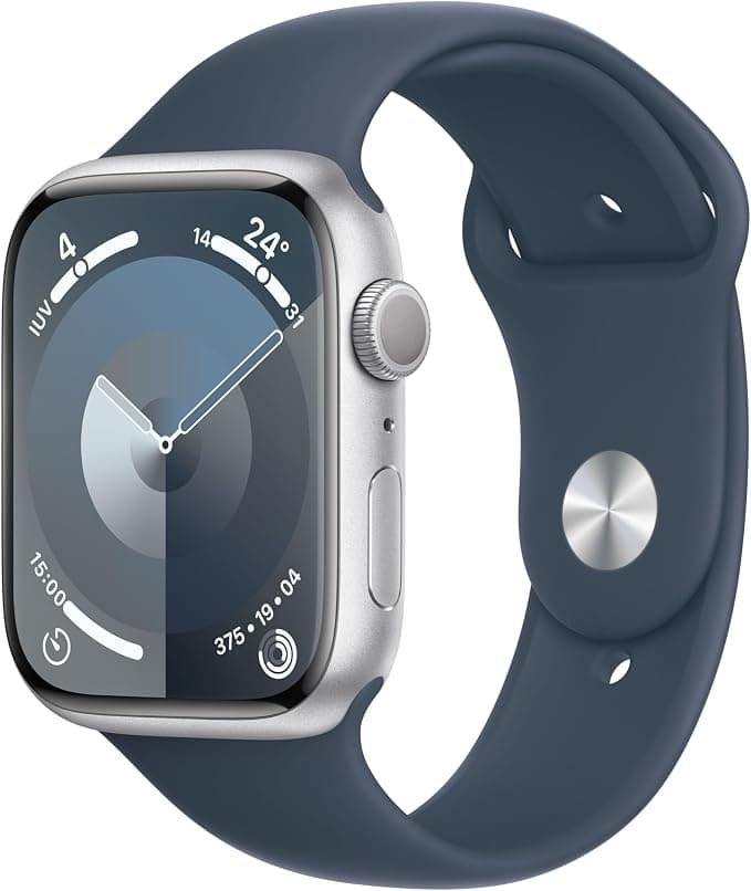 Apple Watch Series 9 (GPS, 45MM) - Silver Alluminium Case with Midnight Sport Strap, M/L (Refurbished) - Image 1