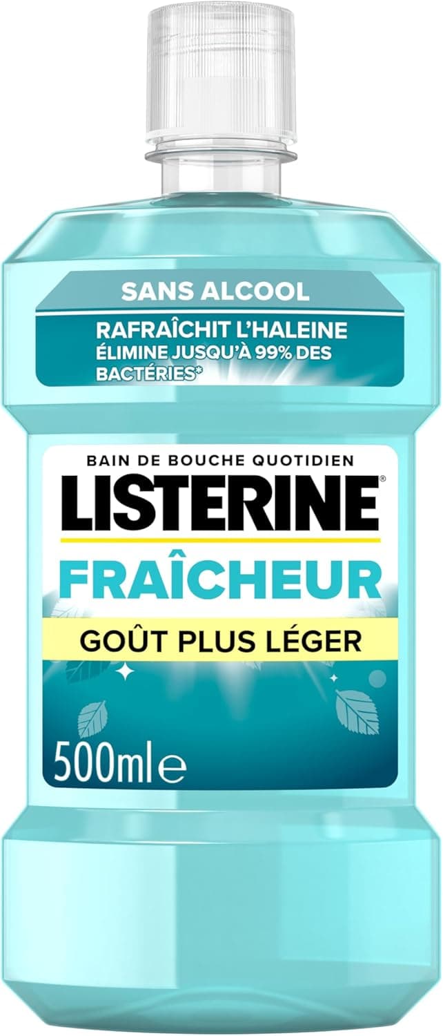 Listerine Listerine – Bain de Bouche Fraîcheur Goût Plus Léger 0% Alcool (bouteille de 500 ml) – Soin bucco-dentaire quotidien – Bain de bouche sans alcool pour une haleine fraîche durable