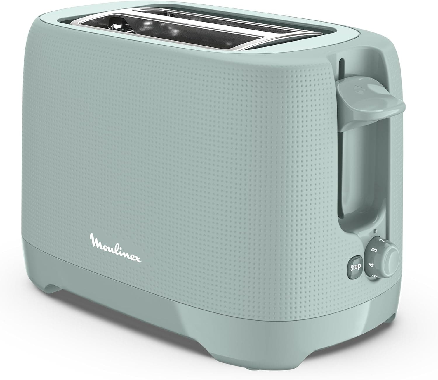 Moulinex 2 Slot Toaster - Stop Button, 7 Levels of Gilding, Heating, Extra Large Slots, Raised Handle, Removable Crumb Tray, Eucalyptus, Morning, LT2M1310