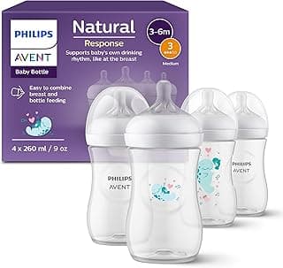 Philips Avent Natural Response - coffret cadeau : 4 biberons Natural Response 260 ml avec tétines T3 (1 mois et plus) (modèle SCY903/61)